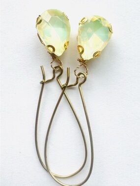 Opalized Yellow Teardrop Crystal Dangle Earrings - Women Jewelry
